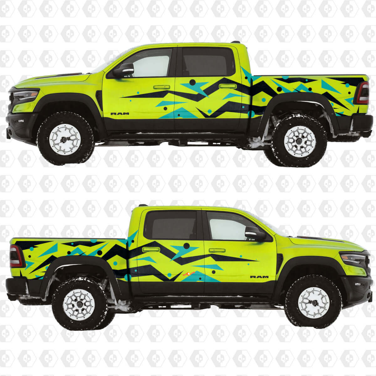 Geometrische Abstracte Grafische Zijdeuren Achterspatborden Vinyl Decals Stickers voor Dodge RAM-1500 TRX