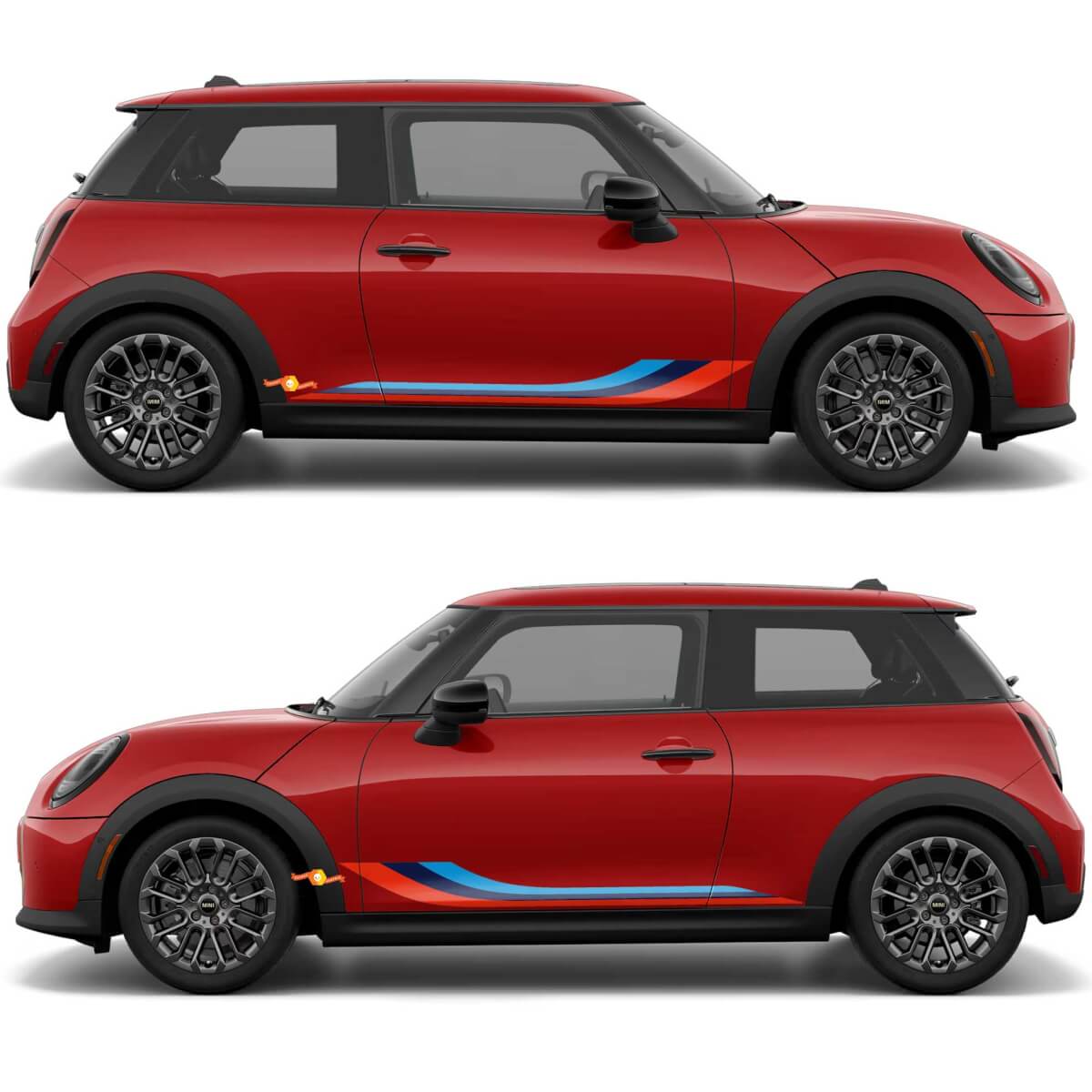 M kleuren Zijdeuren Motorkap en Bumper Strepen Graphics Decal Sticker voor Mini Cooper