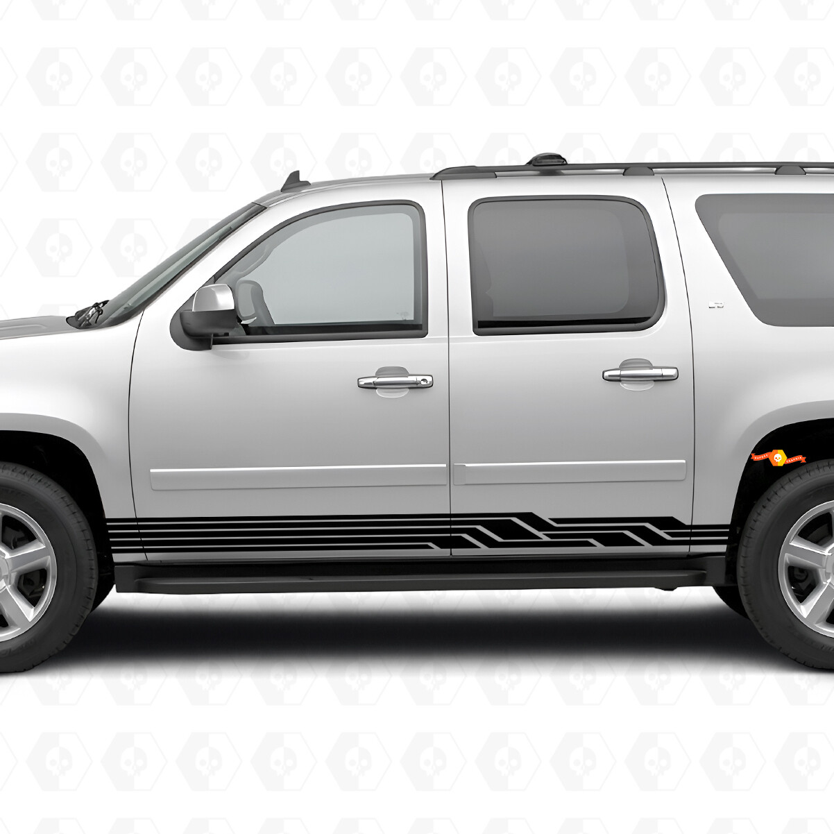 Hoekige Lightning Deur- en Rockerpaneel Vinyl Strepen voor Chevrolet Suburban GMT900 2007-2014