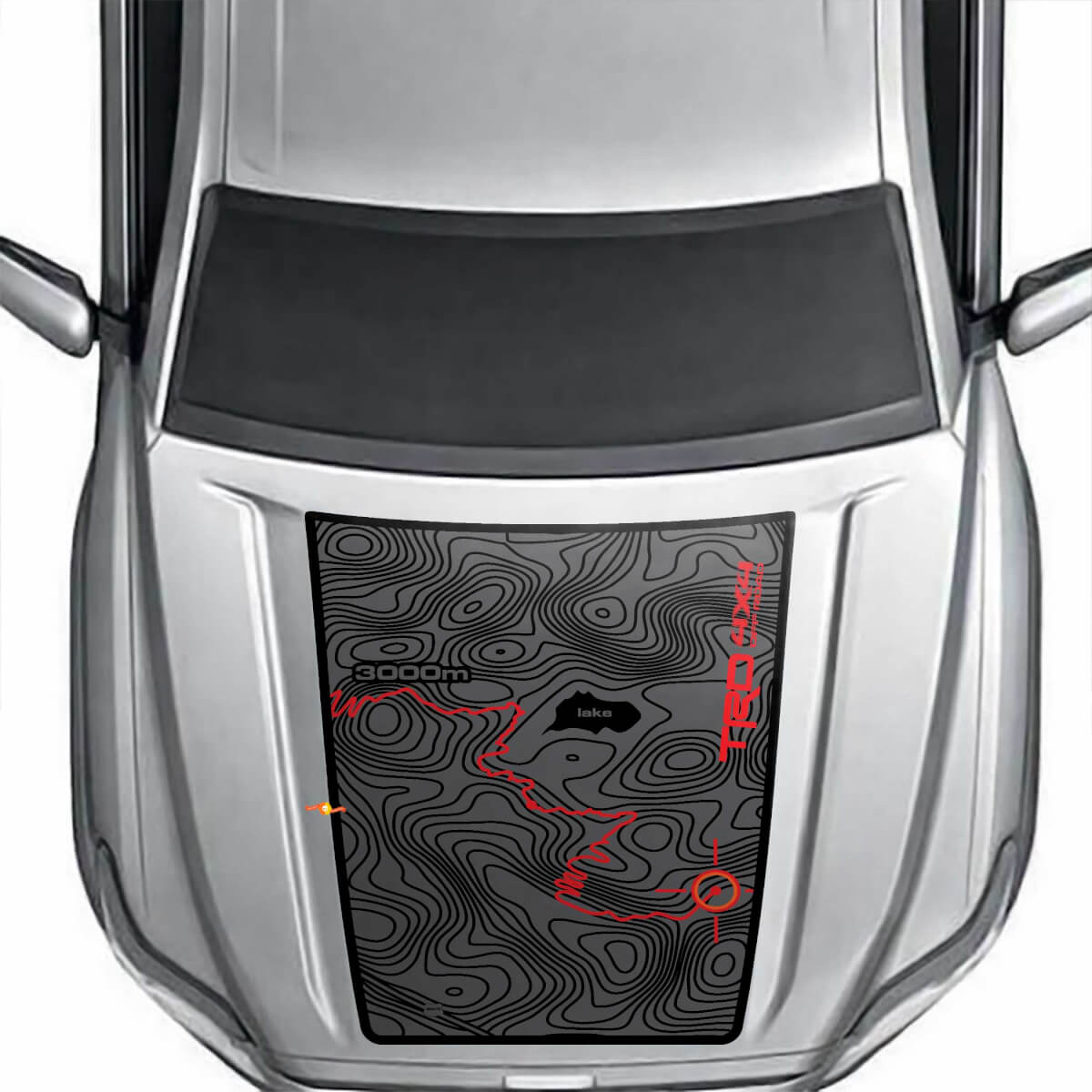 Blackout Topografische Kaart Avontuurlijke reis TRD 4x4 Off Road Vinyl Motorkap Decal Sticker voor Toyota Tacoma 2024 en later