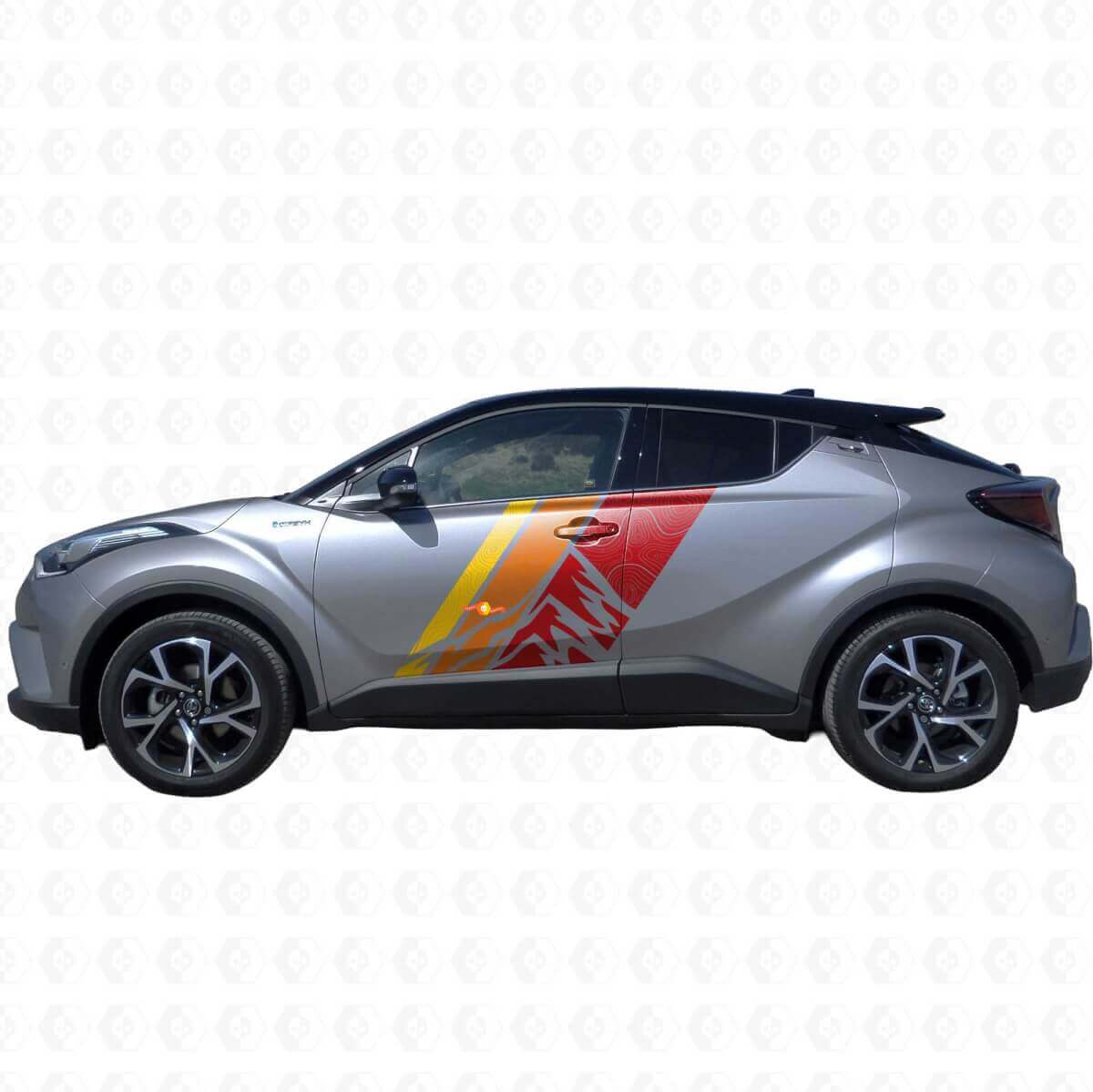 Bergen Topografische Kaart Vintage Stijl Strepen Zijkant Vinyl Stickers Decal Voor Toyota C-HR 2014
