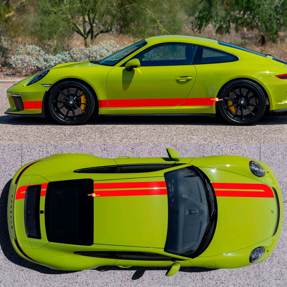 Dubbele Race Strepen Zijkanten Motorkap Dak Kofferbak Vinyl Decal Kit Voor Porsche 718 Cayman Boxster