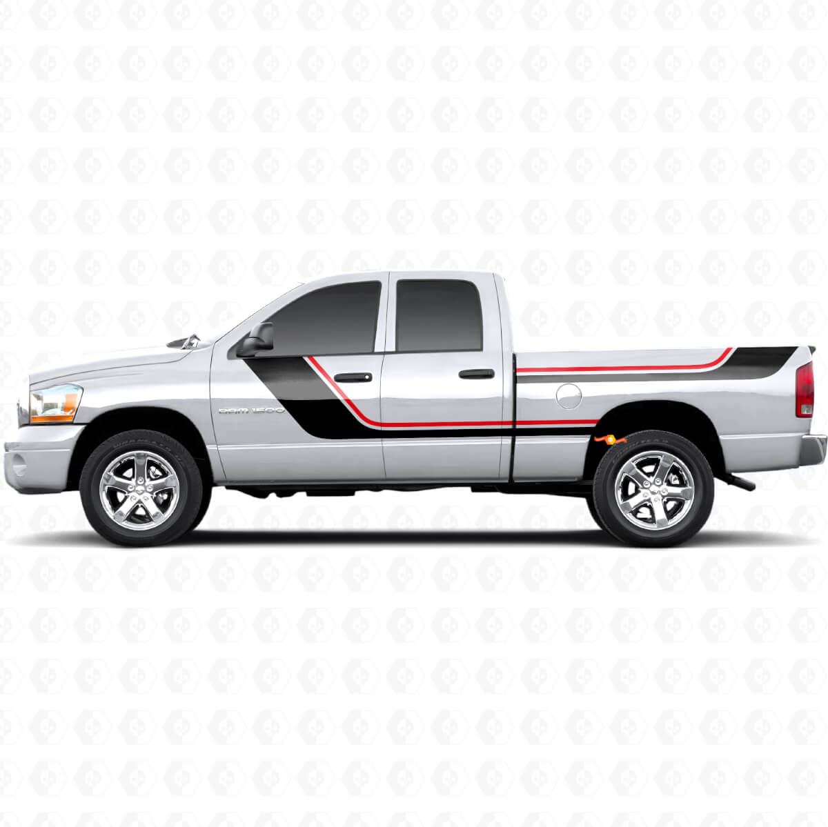 Twin Stripes Deur- en Achterzij Vinyl Decal Kit voor Dodge Ram 1500 2002-2008