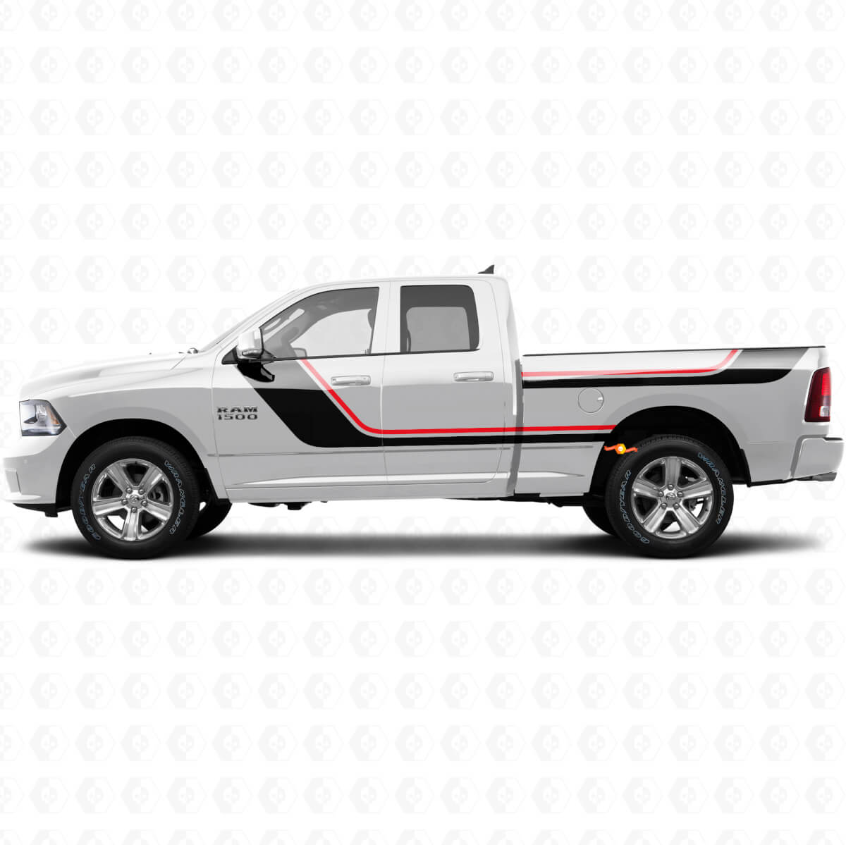 Twin Stripes Deur- en Achterzij Vinyl Decal Set voor Dodge Ram 1500 2011-2018