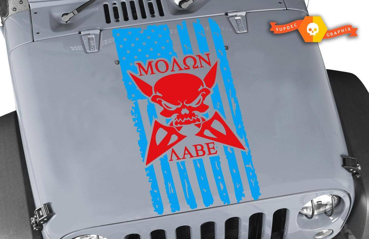 Molon Labe Verouderde Vlag Skull Kap Vinyl Sticker voor Jeep Wrangler