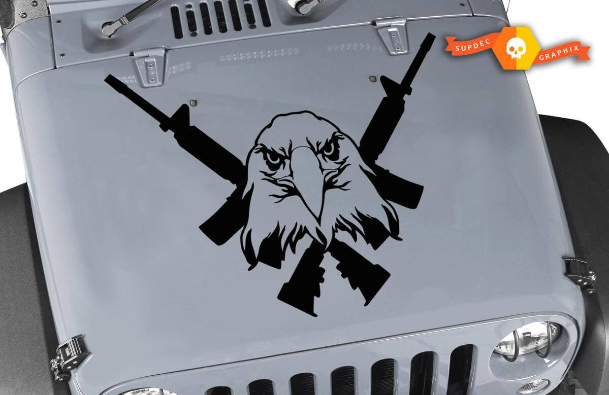 Bald Eagle met Gekruiste Geweer Vinyl Sticker voor Jeep Wrangler & Gladiator