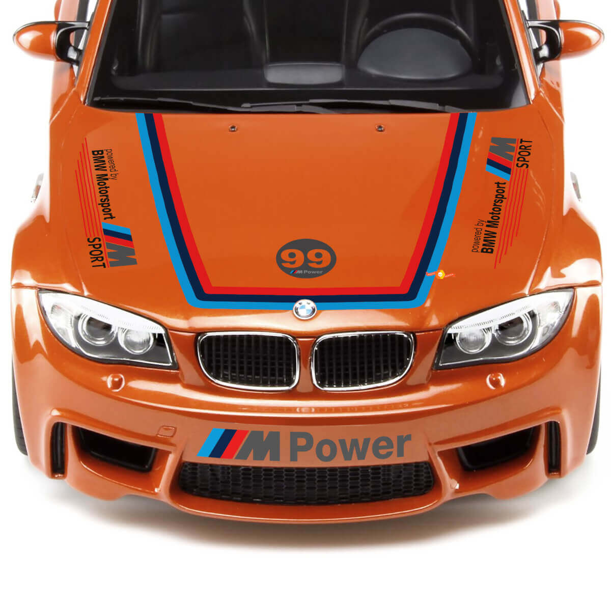M Power motorkapzijkant- en bumper vinyl decal-kit voor BMW 1M Coupe E82