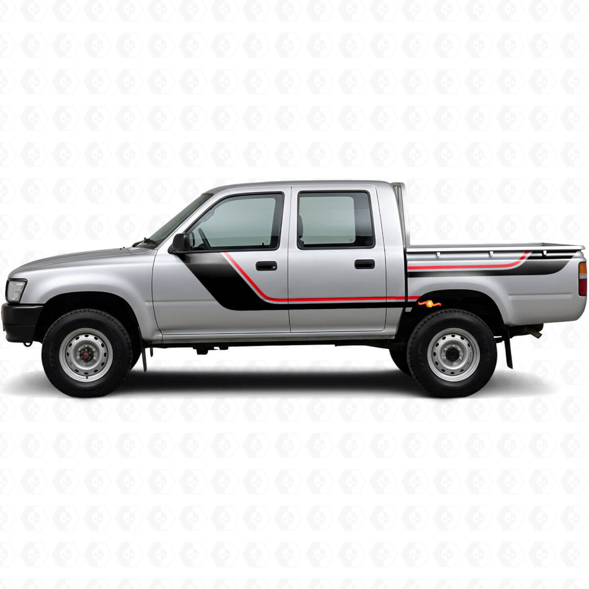 Twin Stripes Deur- en Achterzijvinyl Decal Kit voor Toyota Hilux 1988-1997