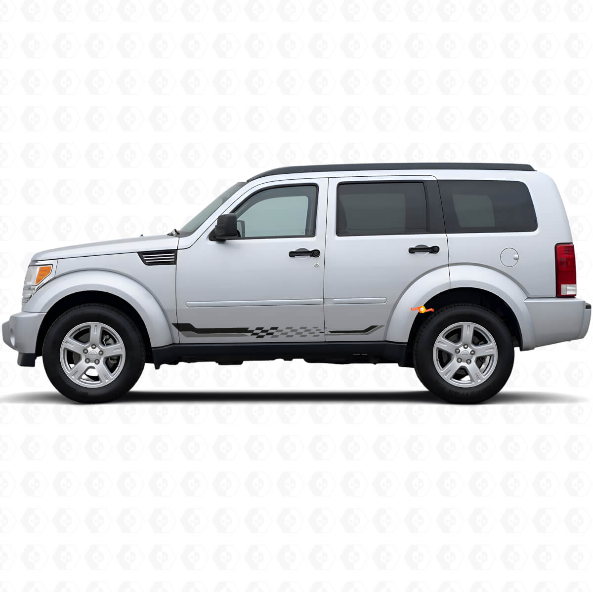 Vinyldecal met geruit vlag-zijkstrepen voor Dodge Nitro 2007-2011