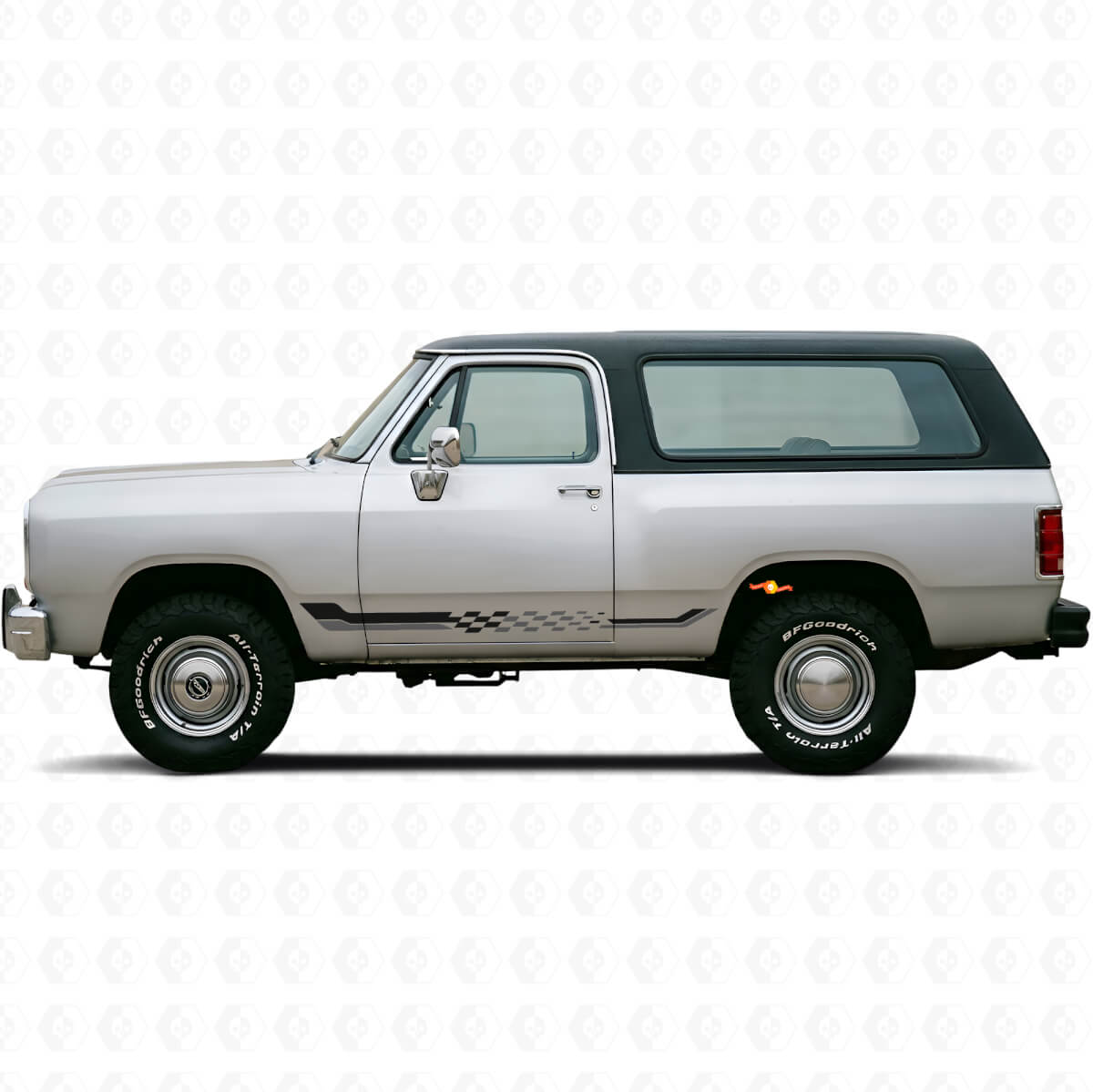 Vinyl Sticker met Geruite Vlag Zijstrepen voor Dodge Ramcharger 1974-1993