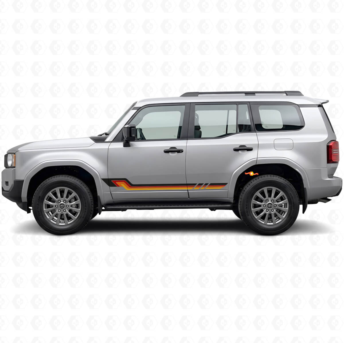 Vinylsticker in vintage stijl met zijstrepen voor Toyota Land Cruiser Prado 2023+