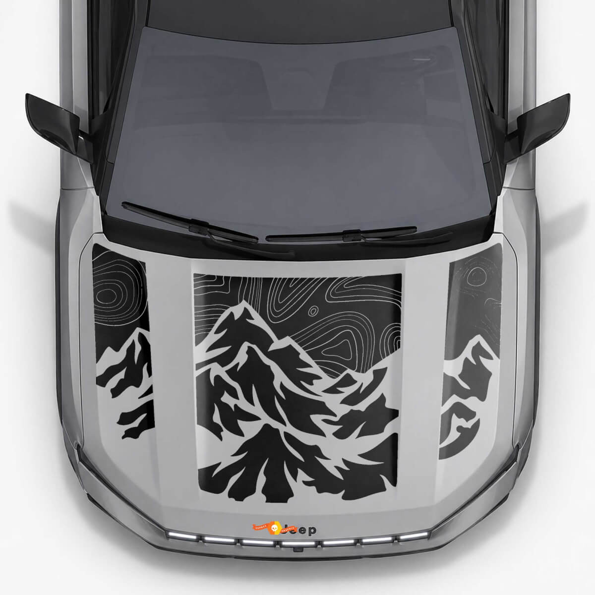 Vinylsticker met bergtopografische stijl motorkapstrepen voor Jeep Compass 2026