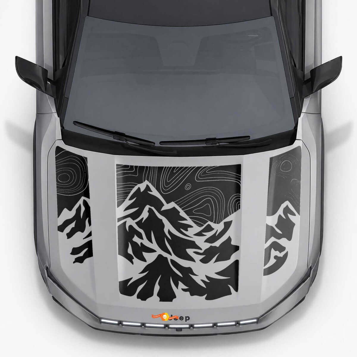 Vinylsticker met bergtopografische stijl motorkapstrepen voor Jeep Compass 2026