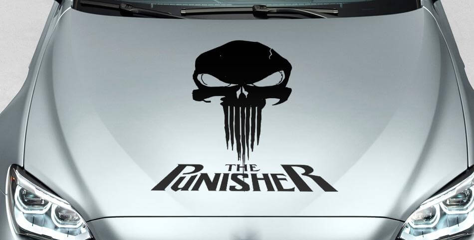 PUNISHER schedel & woorden bloed motorkap zijde vinyl sticker voor auto track suv
