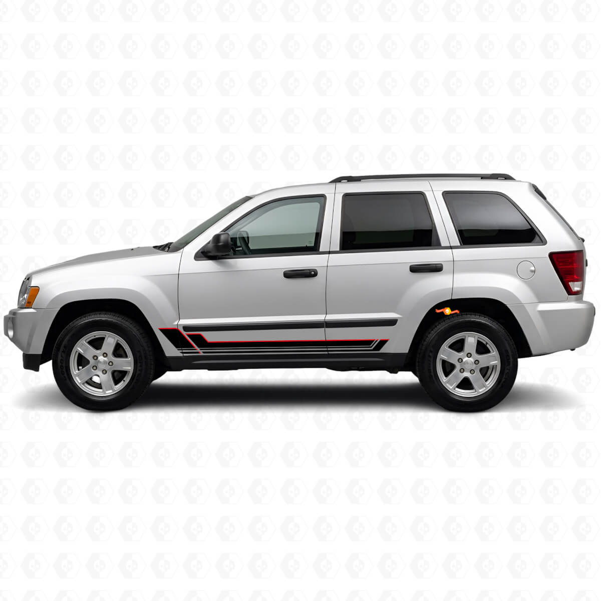 Vinylsticker met dubbele strepen voor dorpelpanelen voor Jeep Grand Cherokee 2005-2010