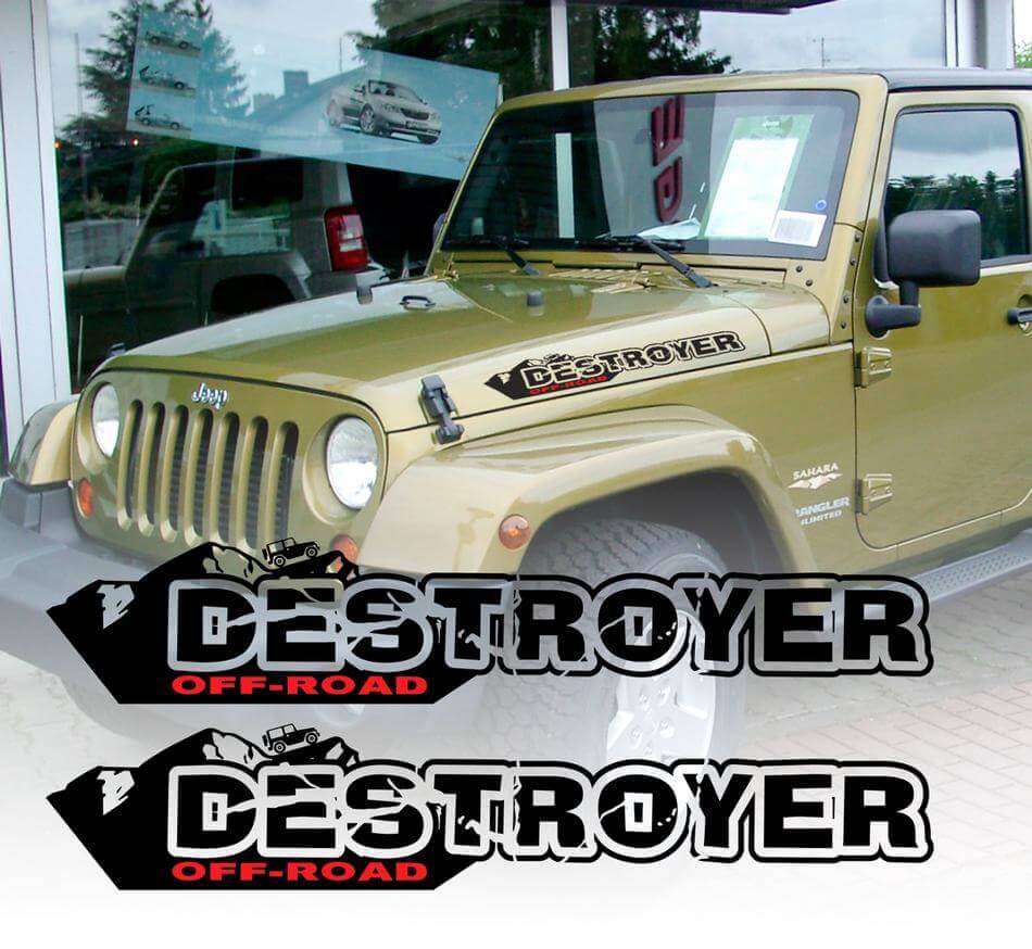 Destroyer Off-Road Motorkap Zij Vinyl Decal Set voor Jeep Wrangler