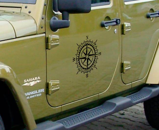 Paar Compass deurzijde 14'' vinyl sticker sticker past op WRANGLER Rubicon