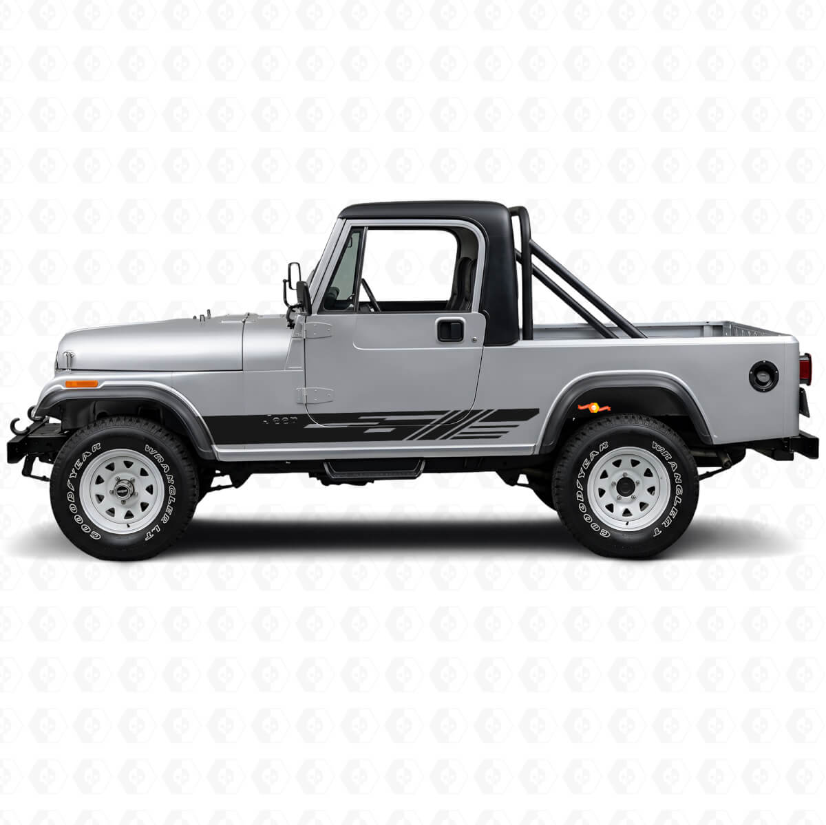 Geïllustreerde zijstrepen vinylstickerset voor Jeep CJ-8 Scrambler 1981-1986
