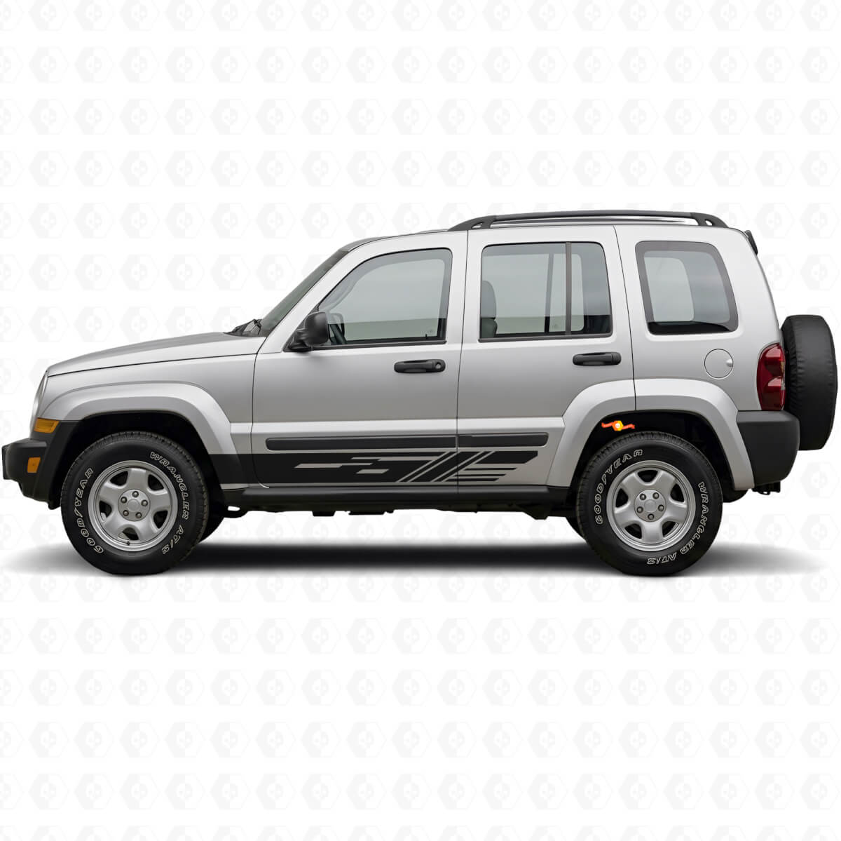 Gedecoreerde zijstrepen vinyl sticker set voor Jeep Liberty 2002-2012