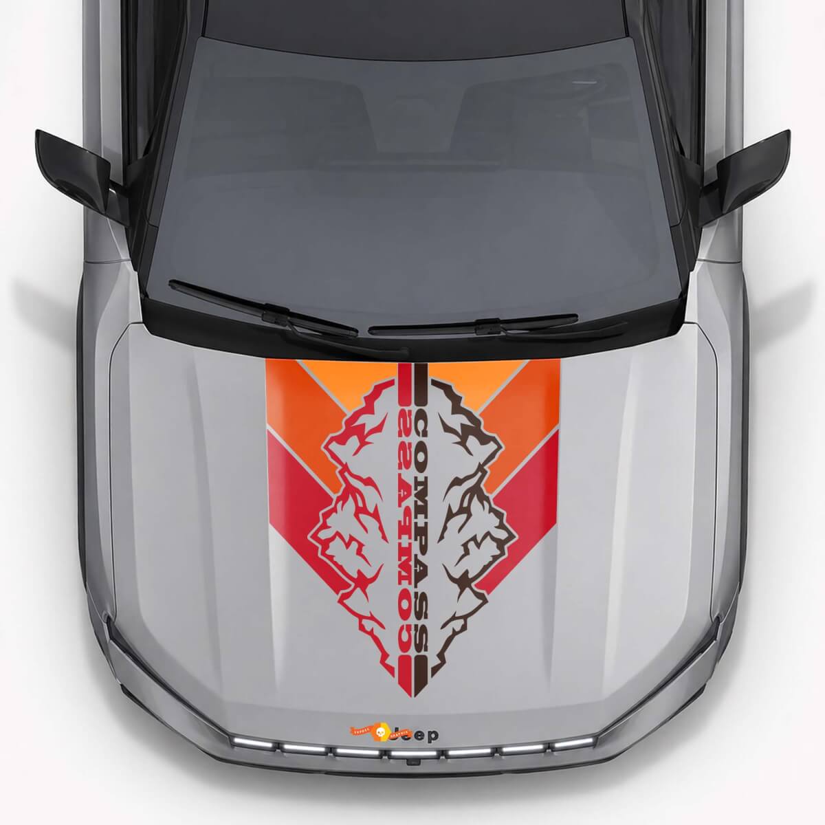 Mountains Vintage Stijl Motorkap Strepen Vinyl Decal voor Jeep Compass 2026