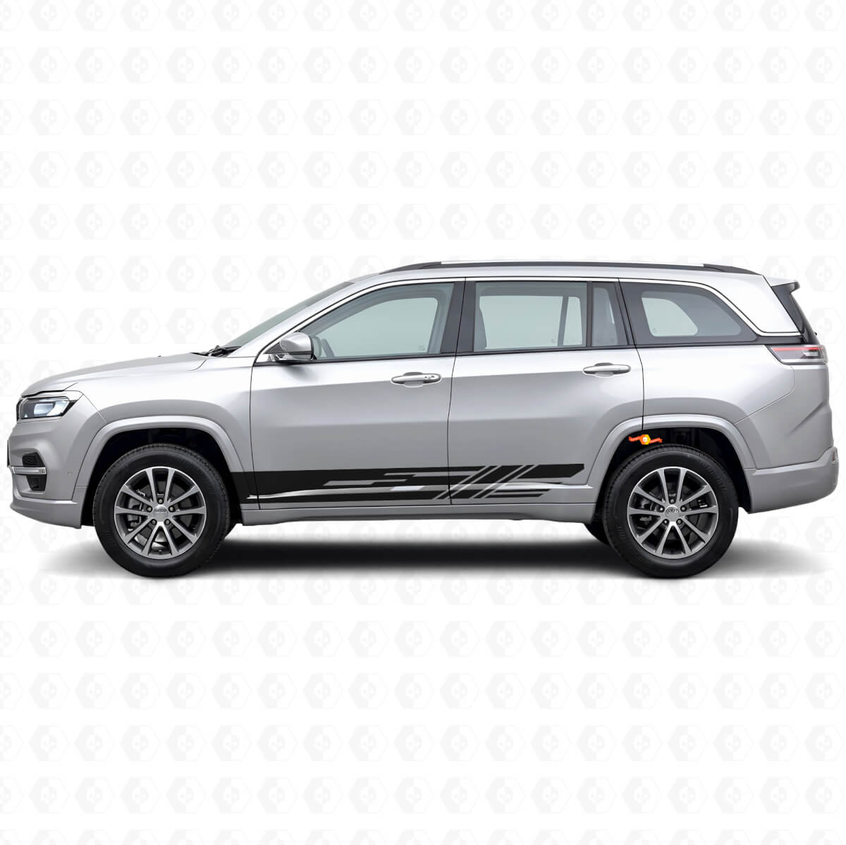 Gedecoreerde zijstrepen vinyl decal set voor Jeep Commander Meridian 2021+