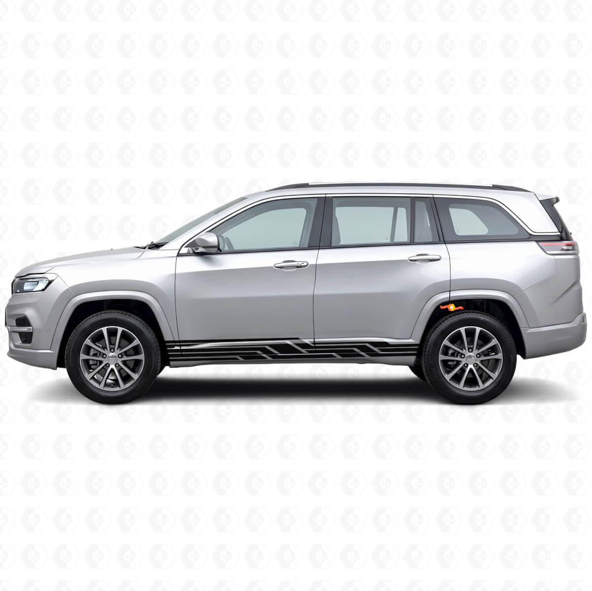 In elkaar grijpende strepen zijkant vinyl sticker voor Jeep Commander Meridian 2021+