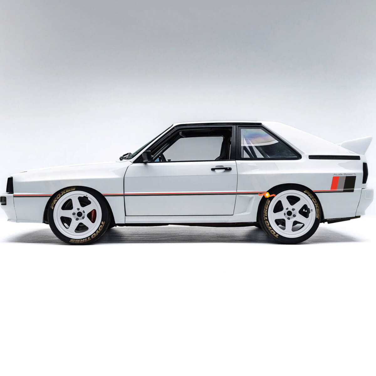 Vinylsticker in vintage stijl met zijstrepen voor Audi Quattro Coupé 1980