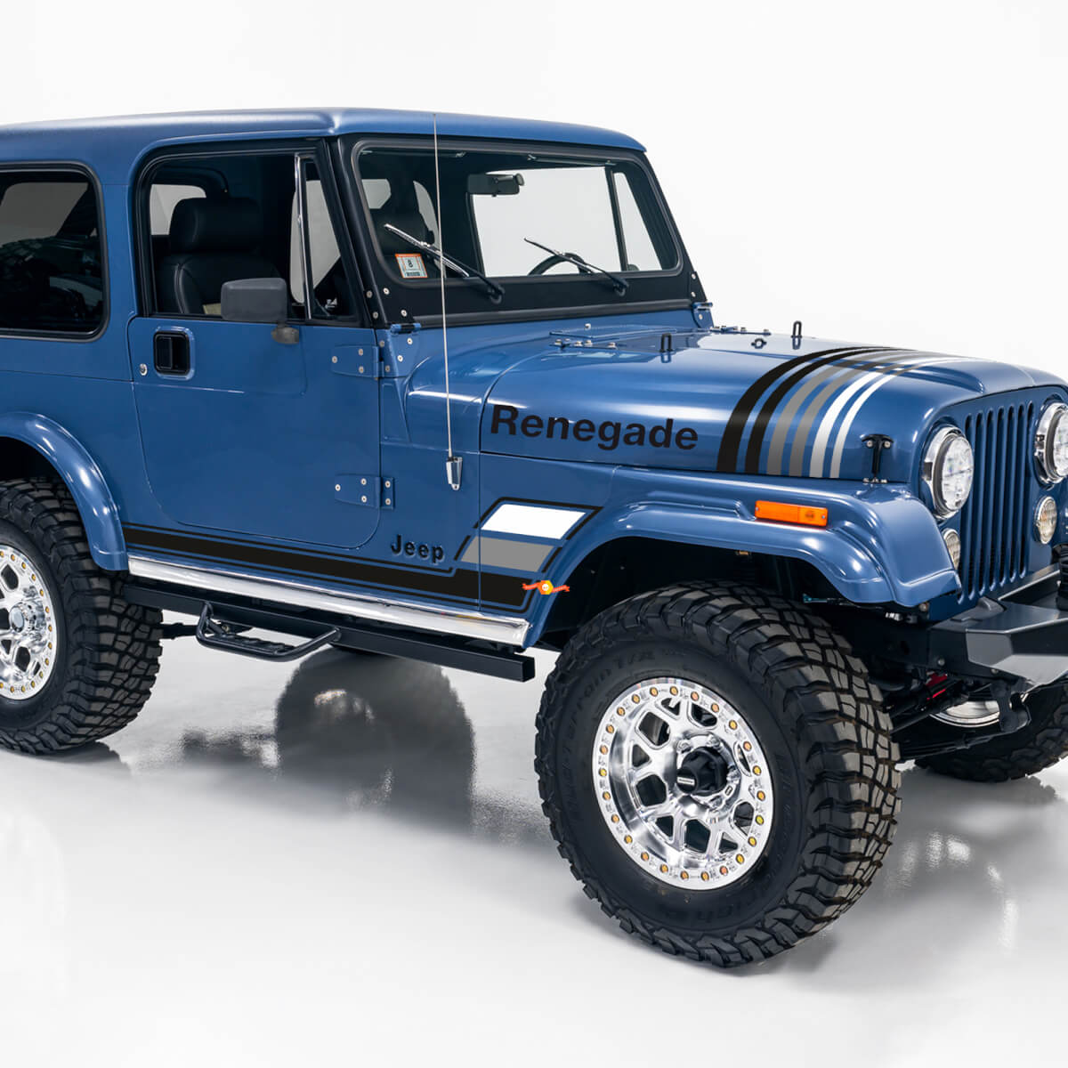 Vintage stijl motorkap- en zijstrepen vinylsticker voor Jeep CJ-7 Renegade