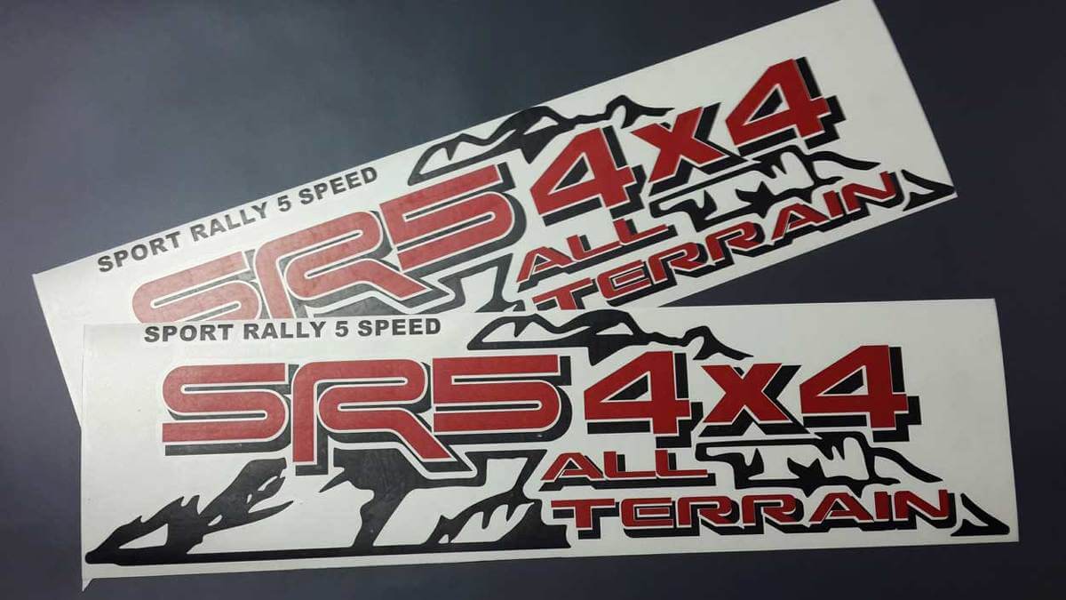 TOYOTA SR5 4X4 ALL TERRAIN Mountain TRD SPORT RALLY 5 SPEED kant vinyl sticker sticker