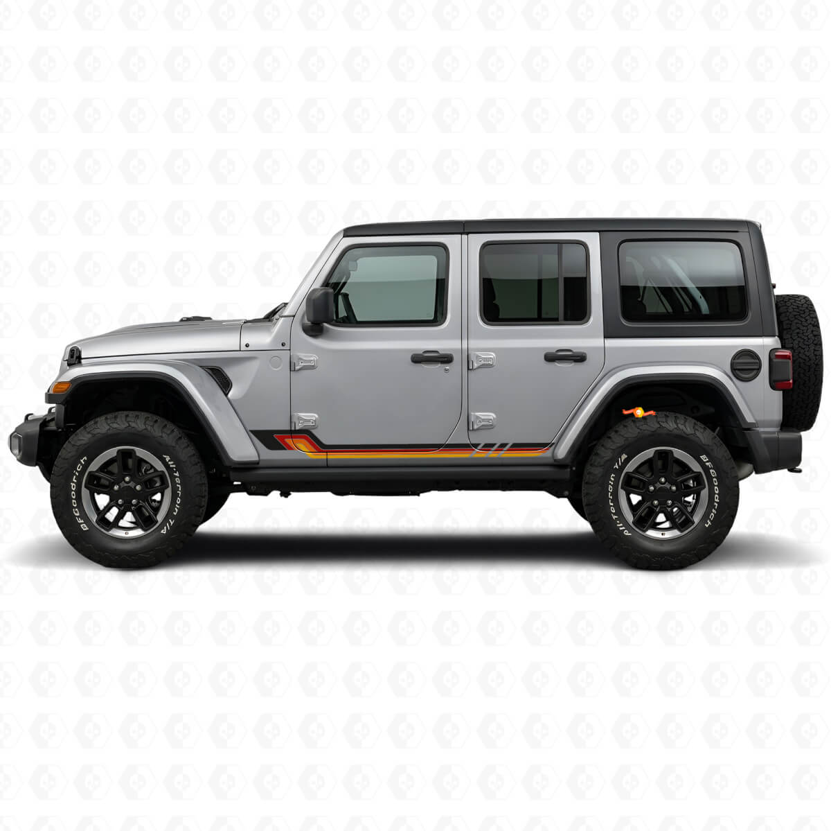 Vinylsticker met zijstrepen in vintage stijl voor Jeep Wrangler JL 2018+