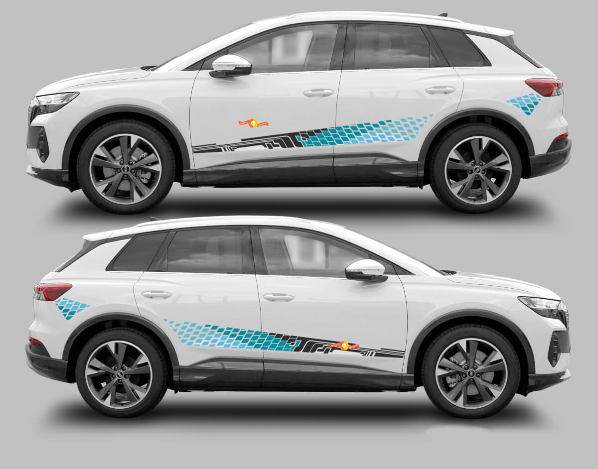 Zwart-wit geruite zijkanten vinyl sticker kit voor Audi Q4 E-Tron