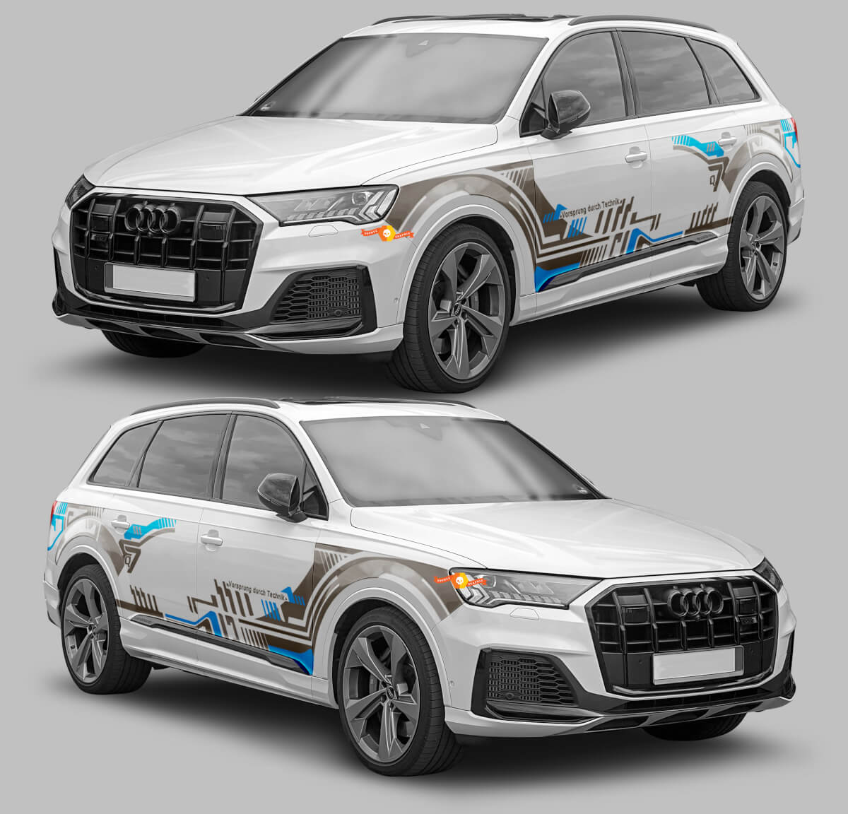 Techno grafische stijl zijstrepen vinyl sticker set voor Audi Q7