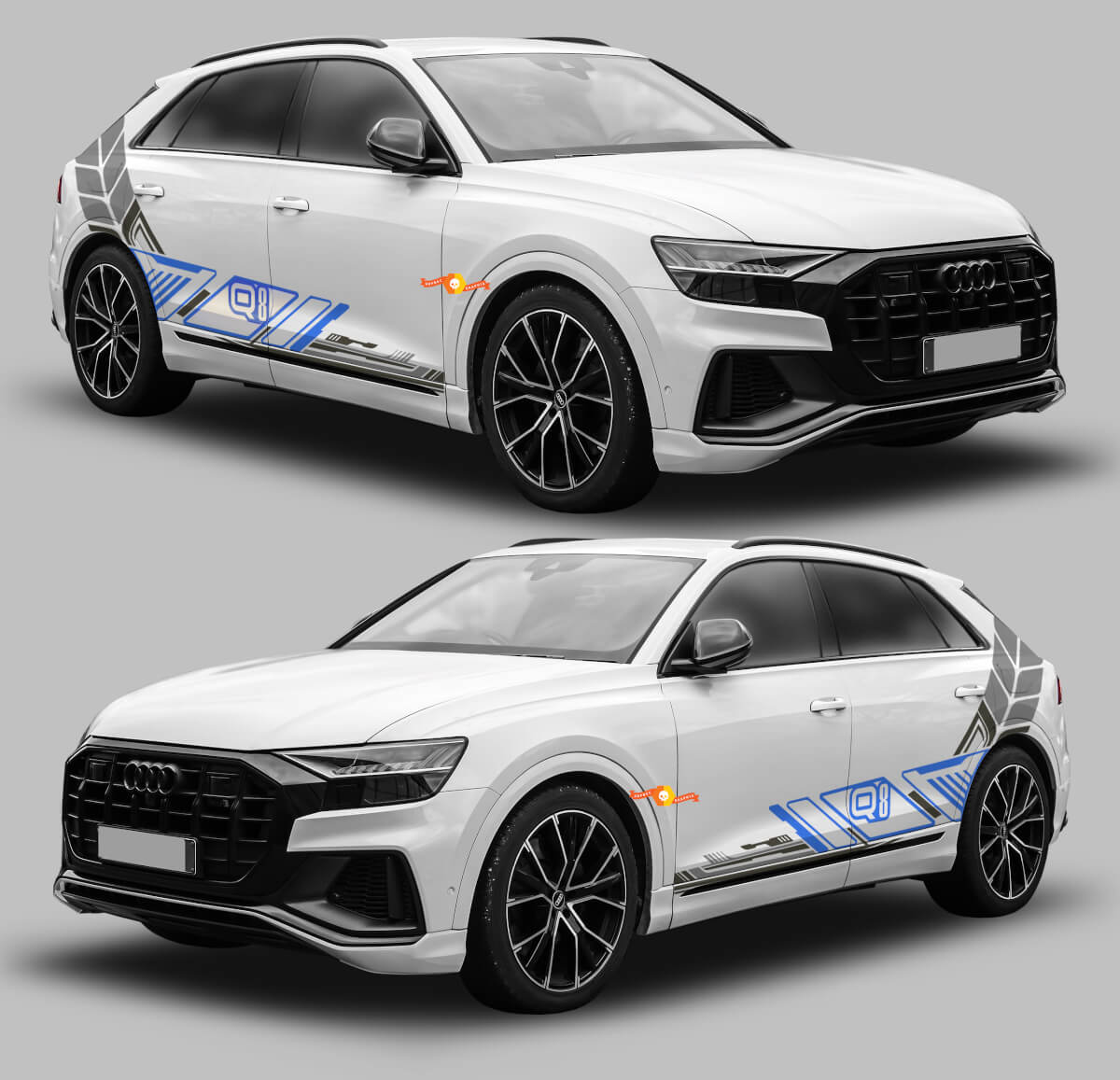 Techno grafische stijl zijstrepen vinyl decal kit voor Audi Q8