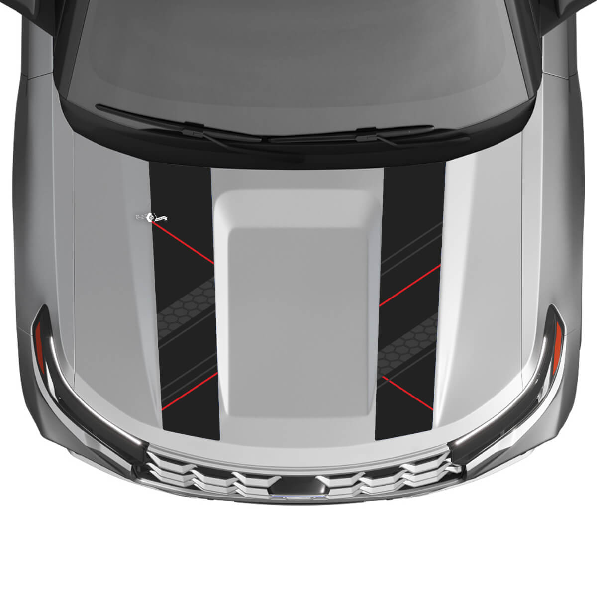 Dubbele honingraat motorkapstrepen vinyl decal set voor Musclecar Explorer ST 2020-26