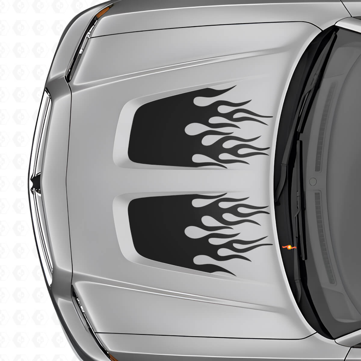 Flame Style dubbele motorkapstrepen vinyl decal set voor Dodge Charger