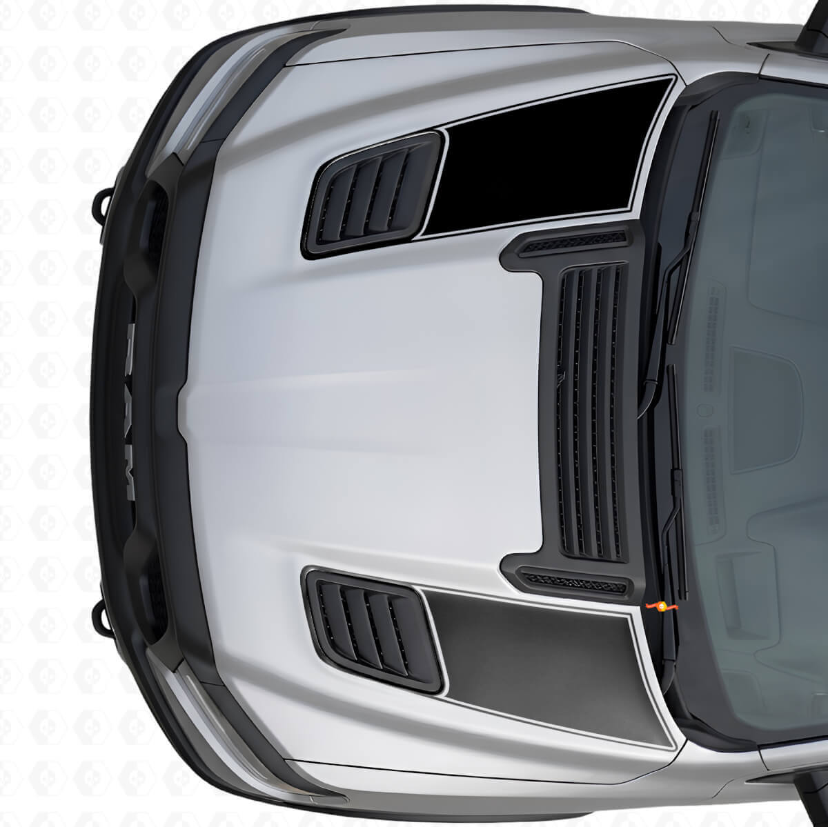Set vinylstickers met dubbele omlijning voor motorkapventilaties voor Dodge Ram Sport 2019+