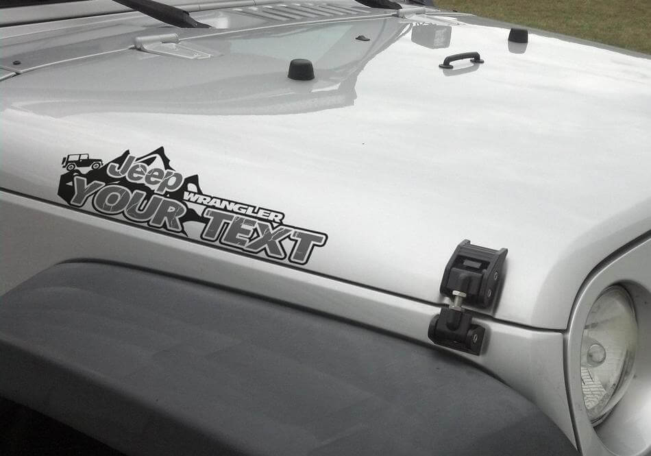 Paar 2x JEEP wrangler editie UW TEKST MOUNTAINS LOGO vinyl stickers stickers