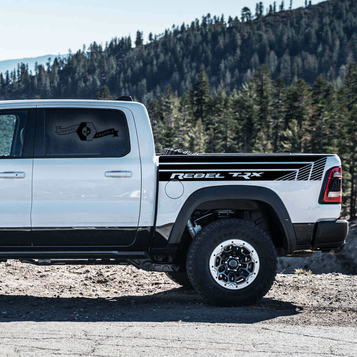 TRX Rebel zijkantstrepen vinyl decal set voor Dodge Ram Rebel 2021+