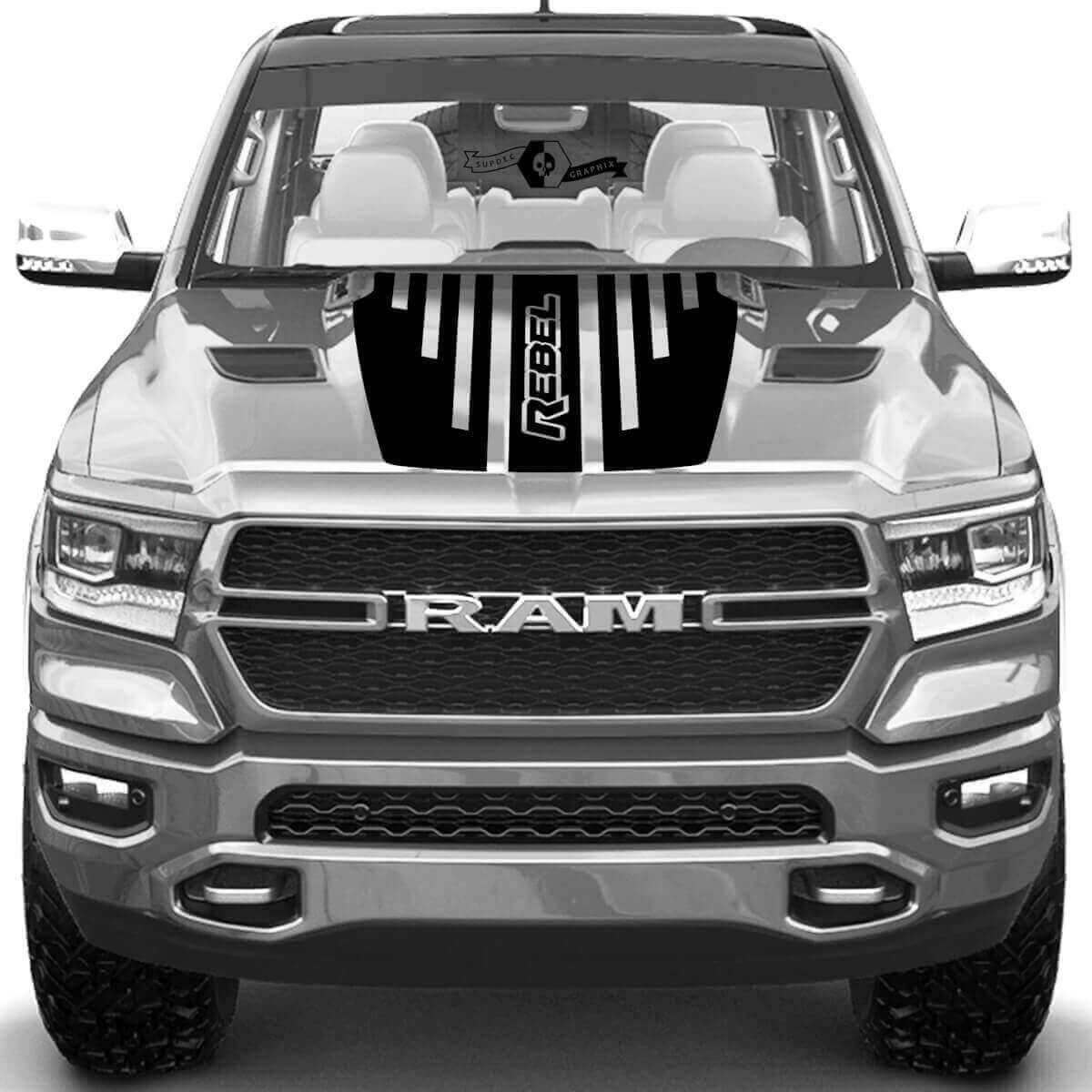TRX Rebel Motorkap Strepen Vinyl Sticker voor Dodge Ram Rebel 2021+