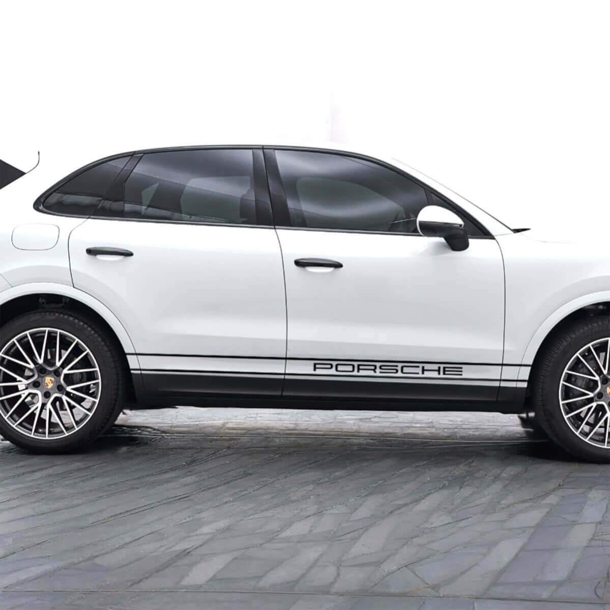 Twee Pinstripe PORSCHE zijdeur vinyl decal sticker voor Porsche Cayenne