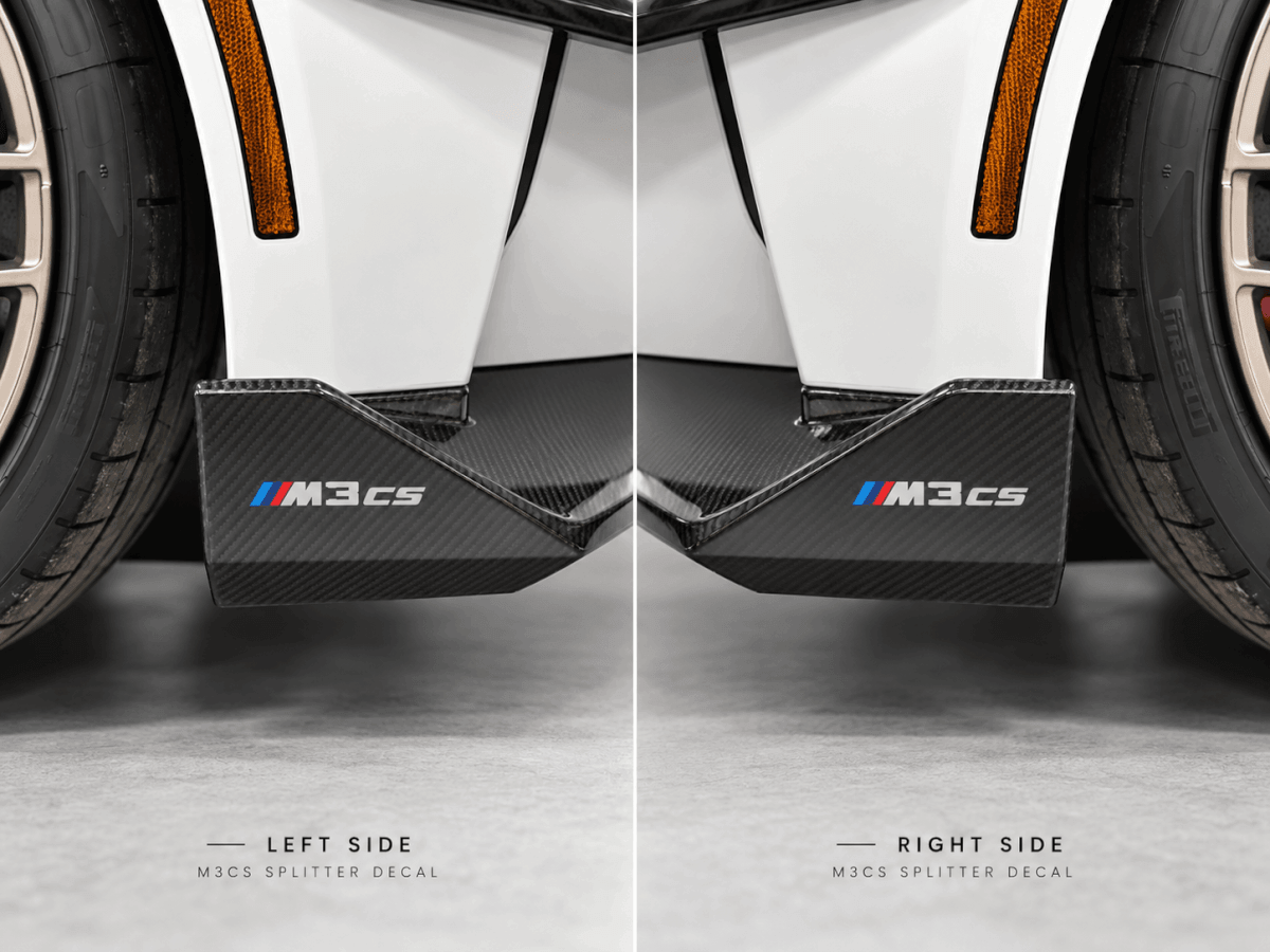 Set van 2 zijkantstickers voor voorspoiler voor BMW M3 CS