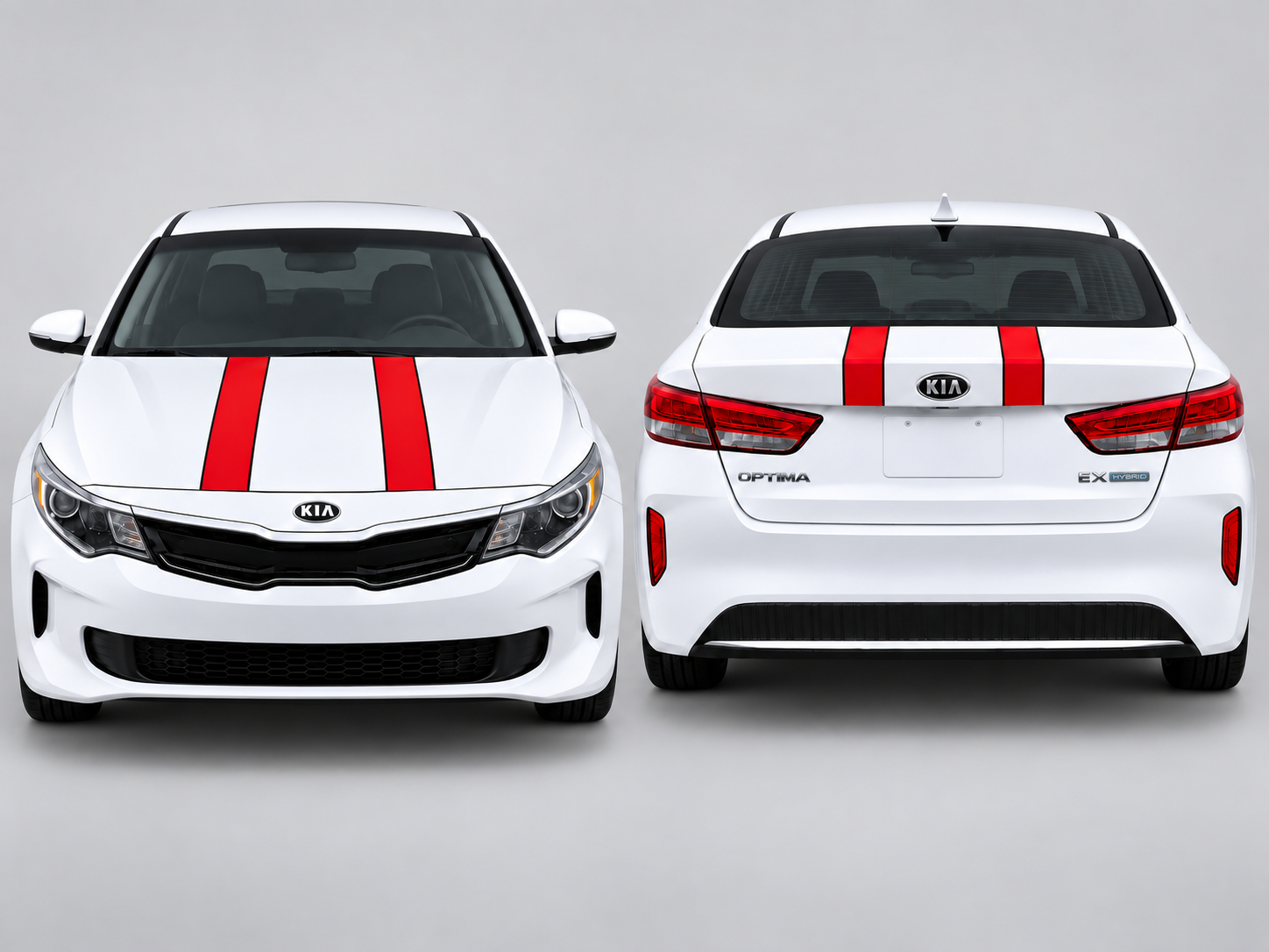 Dubbele race-strepen motorkap- en kofferbak vinylsticker kit voor Kia Optima – Stijlvolle autosticker