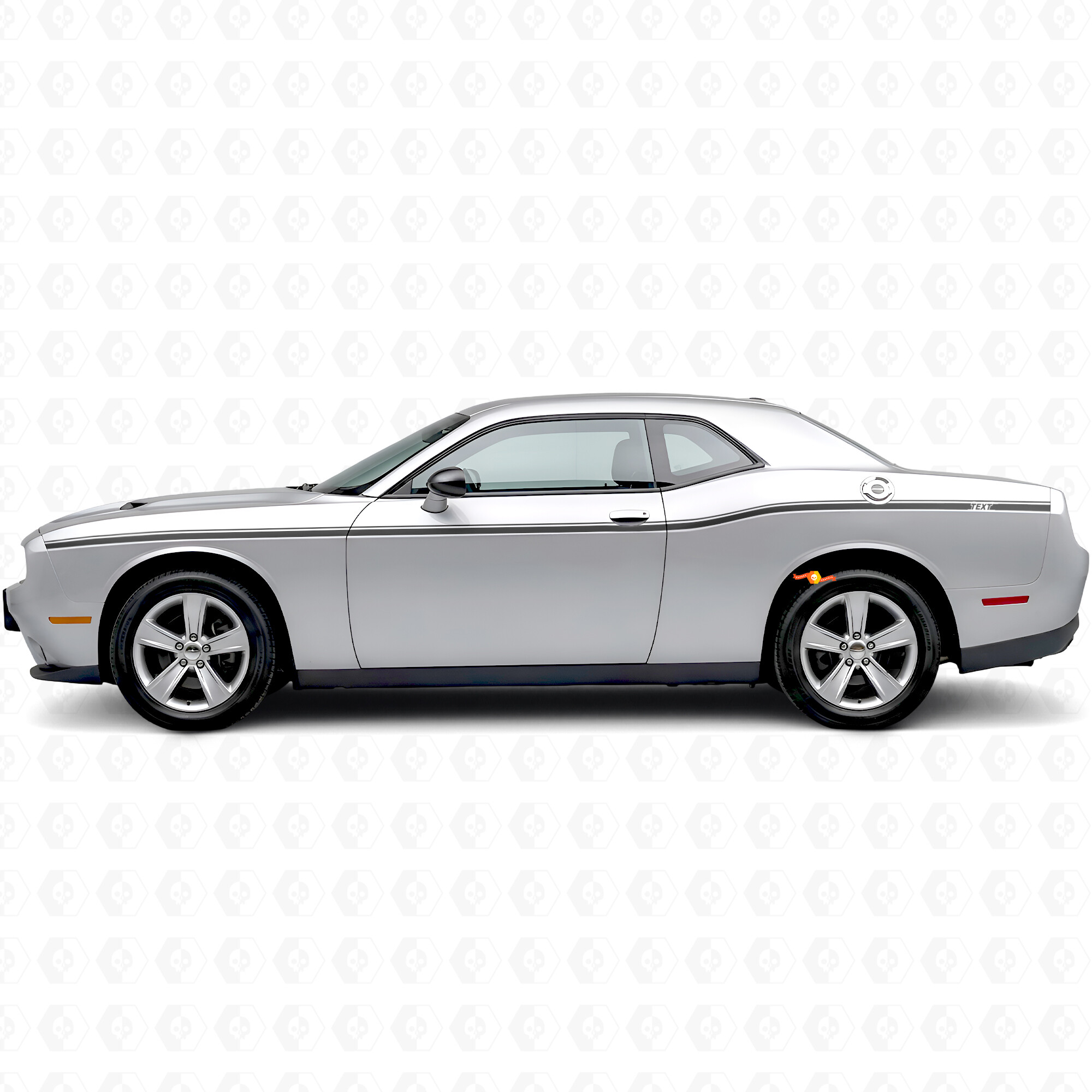 Aangepaste dubbele strepen met variërende breedtes zijvinyl decal sticker voor Dodge Challenger