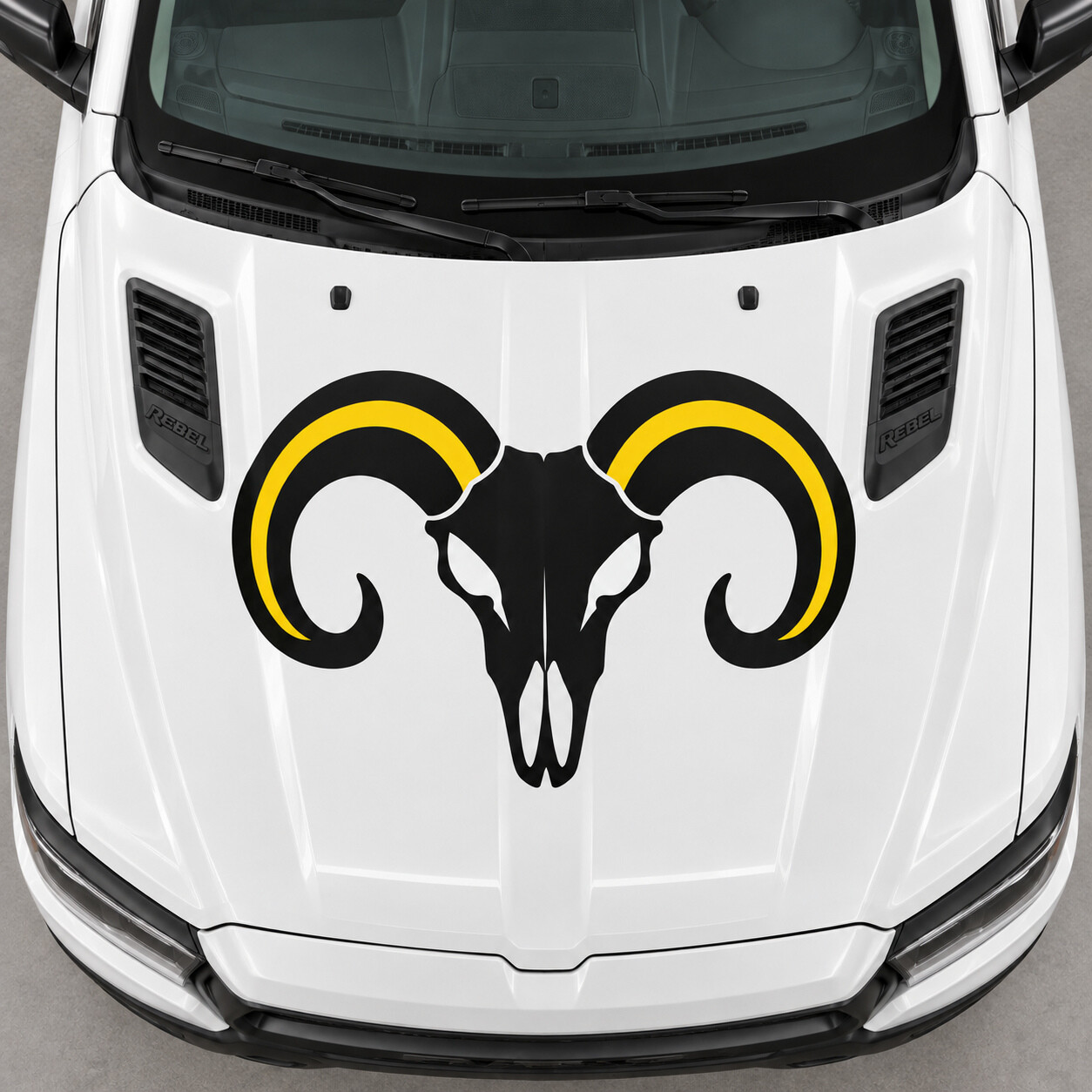 Open Horn Skull DT Rebel Capuchon Vinyl Decal Sticker voor RAM 1500 2019