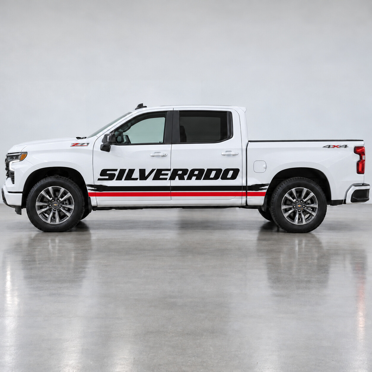 Open Type Brush Rails RST Crew Cab Zijkant Vinyl Decal Sticker voor Chevrolet Silverado 2024