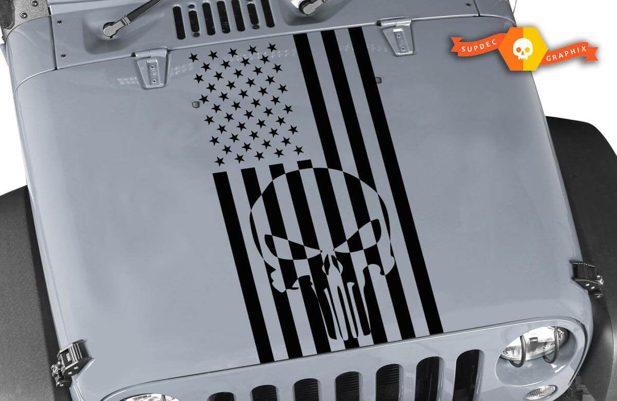 Punisher Skull USA-vlag kap vinylsticker voor Jeep Wrangler