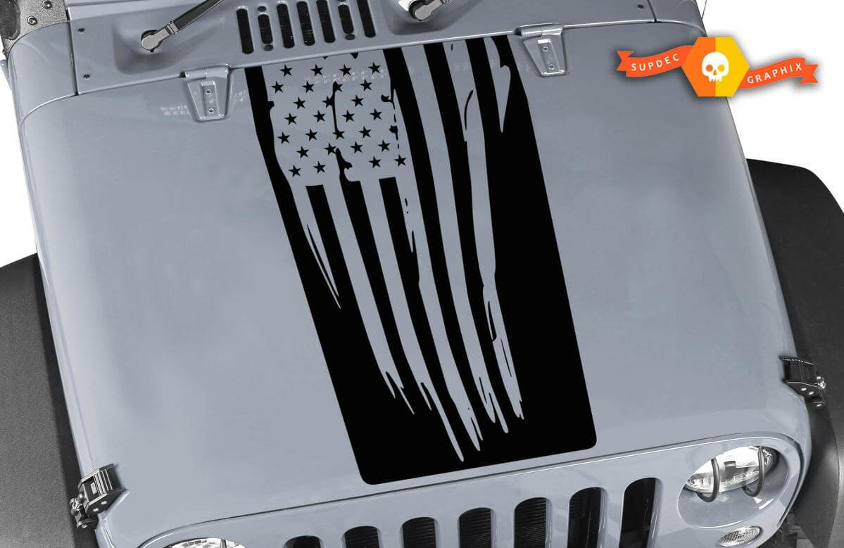 Verweerde USA-vlag motorkap zwart vinylsticker voor Jeep Wrangler JK LJ TJ