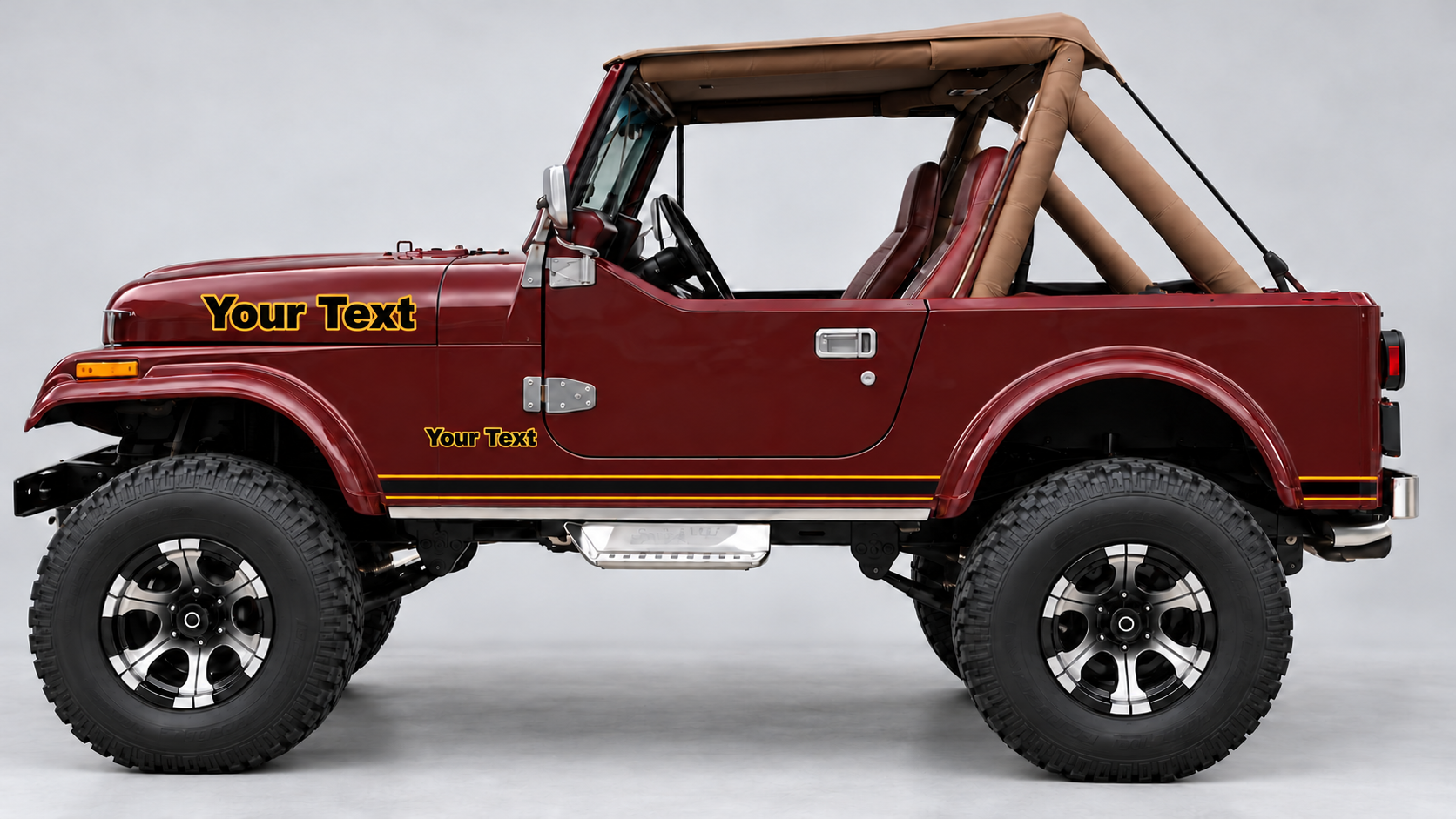 Custom Tekst Ombouw Zijdstrepen Vinyl Decal Set voor Jeep CJ-7 1984