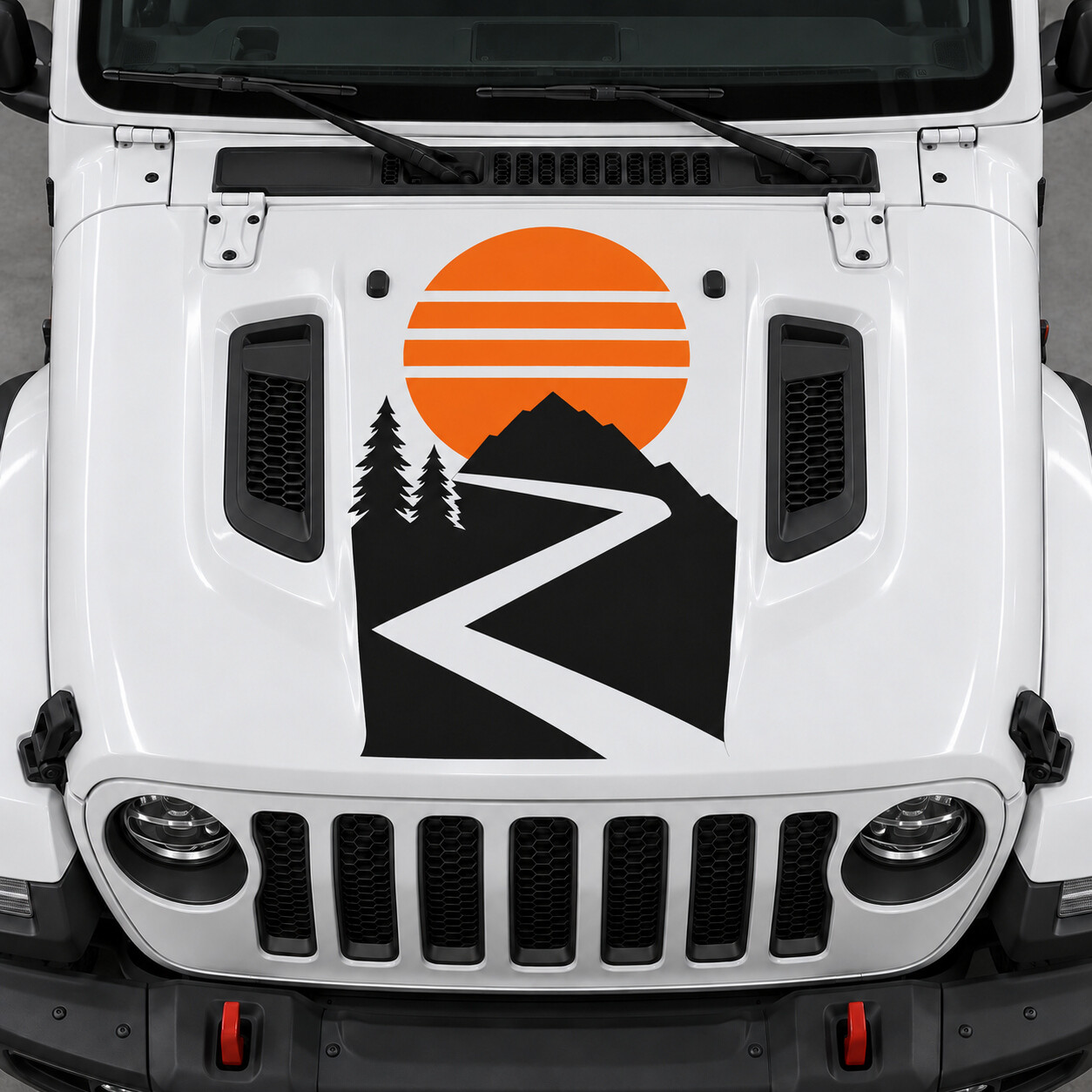 Switchback Sundisc Motorkap Vinyl Decal Sticker voor Jeep Wrangler Unlimited Rubicon JL 2018–2026