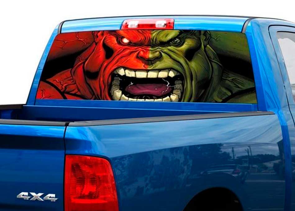 Groene en rode Hulk Art achterruit sticker sticker pick-up truck SUV auto
